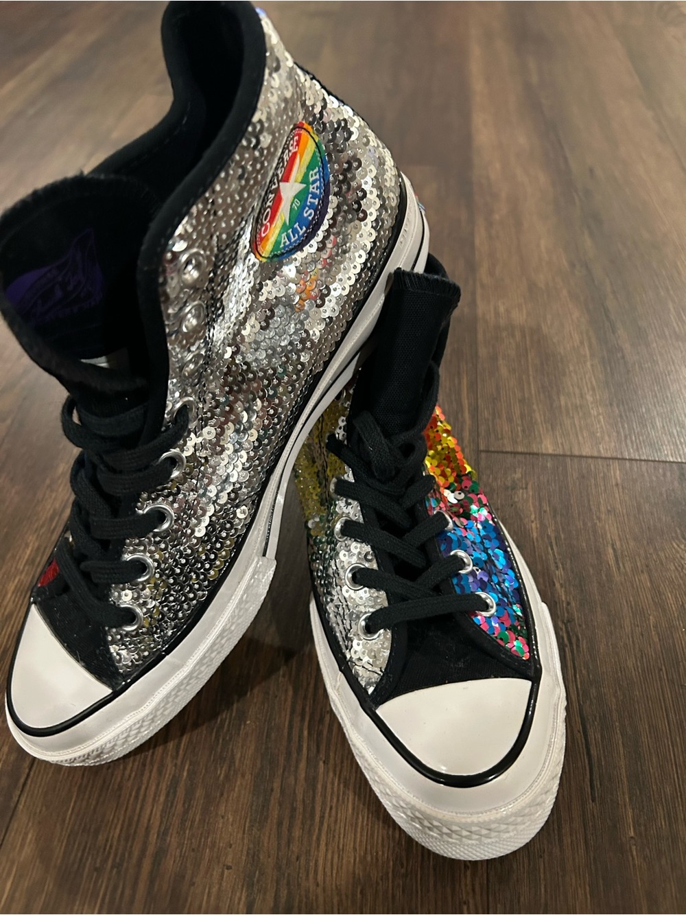 Sequin High-Top Sneakers in Multicolor & Silver for pride month new without tags - Picture 3 of 10